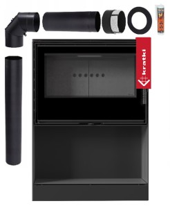 Piec wolnostojący koza Kari 80 12 kW  z wnęką na drewno czarny termotec zestaw