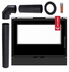 Piec wolnostojący koza Kari 80 Tunel 12 kW czarny termotec zestaw