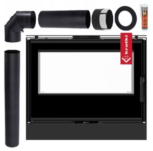 Piec wolnostojący koza Kari 80 Tunel 12 kW czarny termotec zestaw 