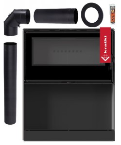 Piec wolnostojący koza Kari 95 14 kW z wnęką na drewno czarny termotec zestaw