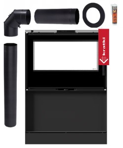 Piec wolnostojący koza Kari 80 Tunel 12 kW z wnęką na drewno czarny termotec zestaw